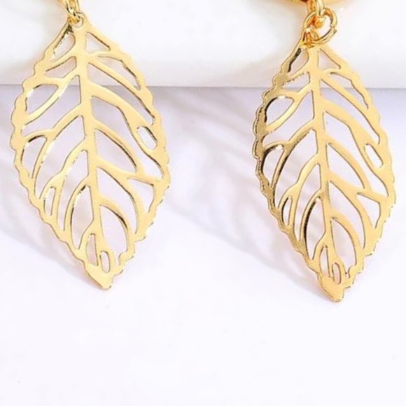 “Autumn” Fall Gold Lasercut Cut-out Hollow Leaf Leaves Nature Boho Hippie Dangle - Picture 5 of 16